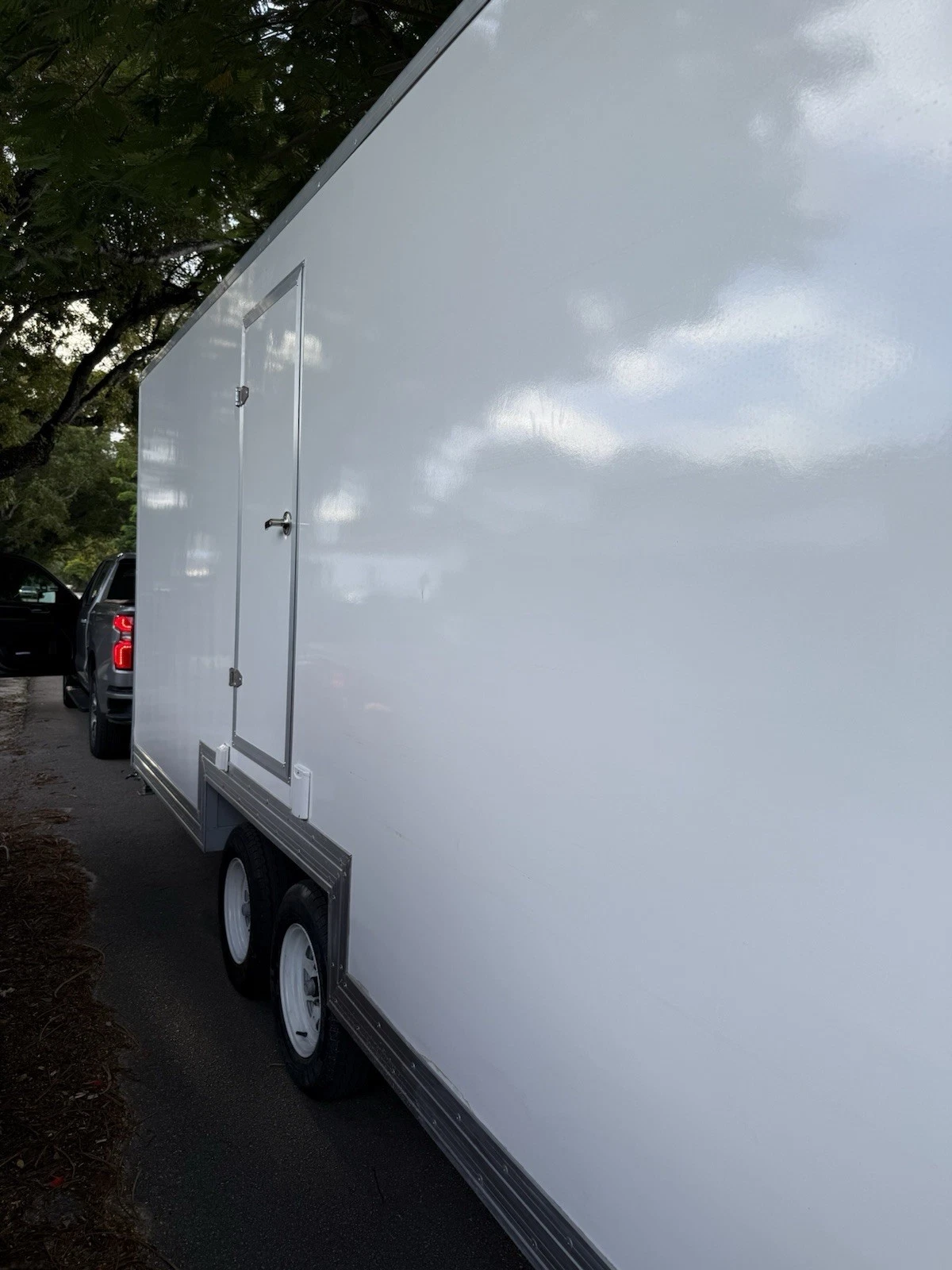 Exterior of a multi-stall luxury restroom trailer