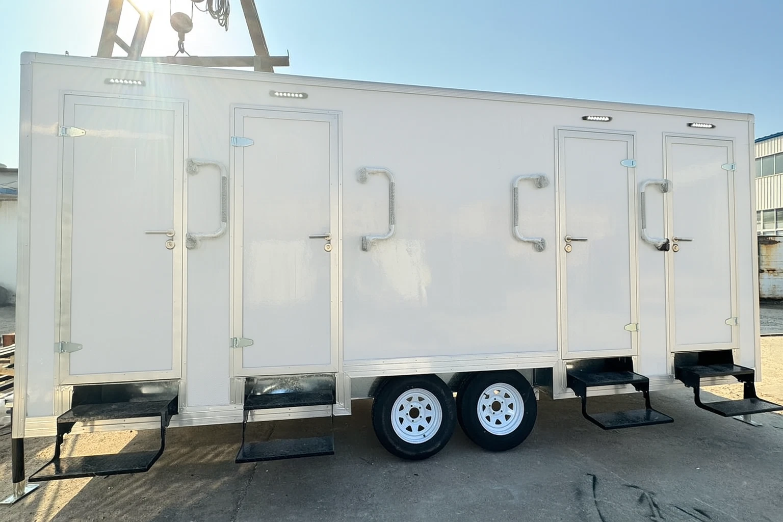 Upscale interior finishes inside a luxury restroom trailer
